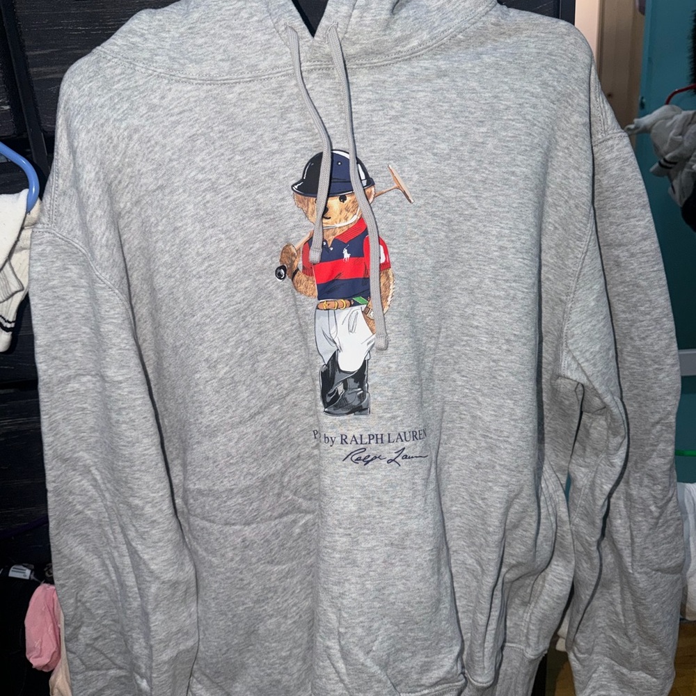 Ralph Lauren Light Gray Hoodie with Blue Accents